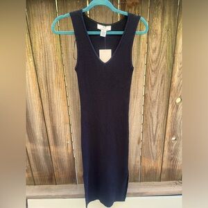 Magaschoni Women's Black Ribbed Knit Sleeveless Midi Tank Dress M